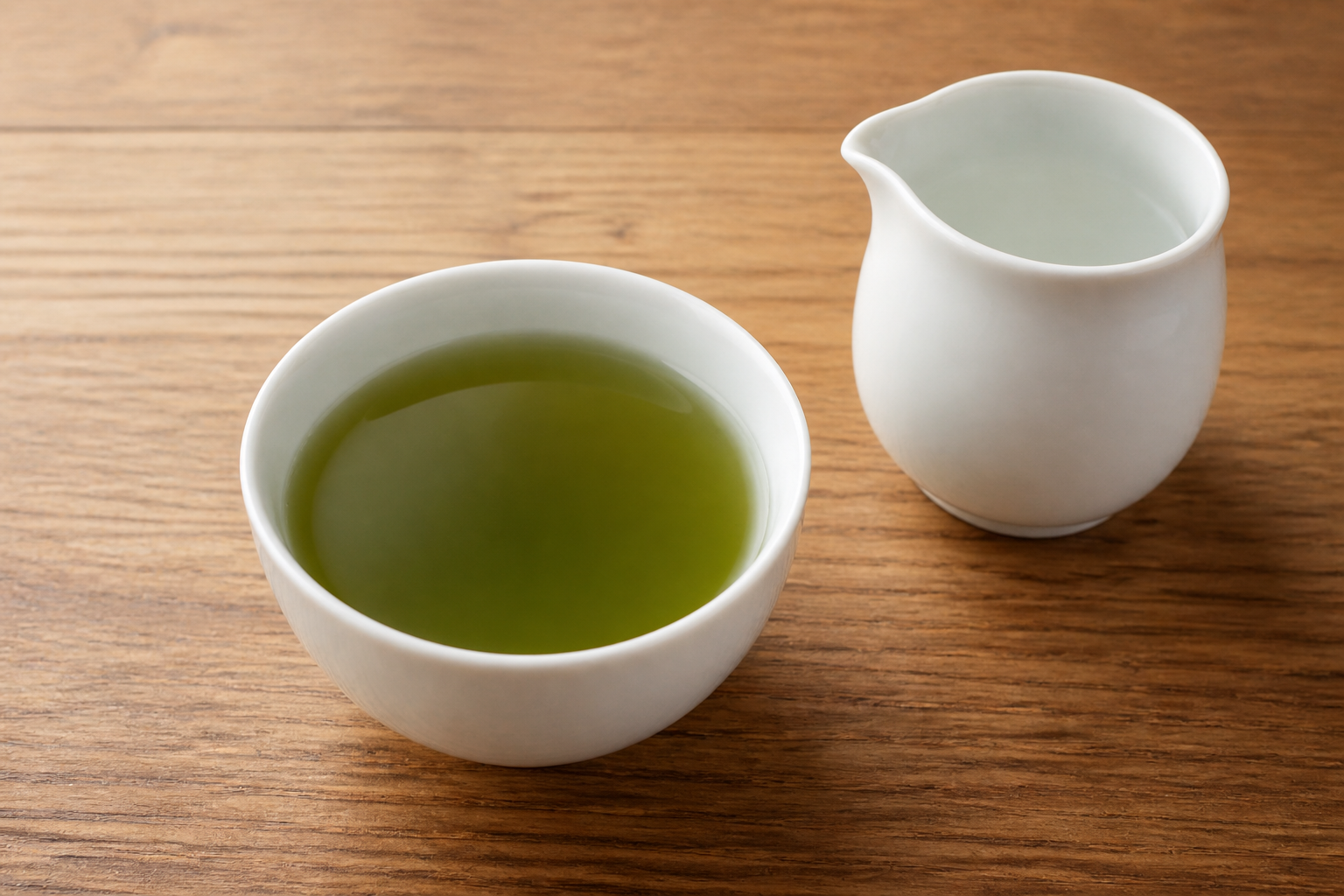 濃く出た棒茶を湯のみで調整するためのお湯と湯のみ
