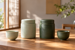 棒茶と煎茶の選び分けを二つの茶器で表したイメージ